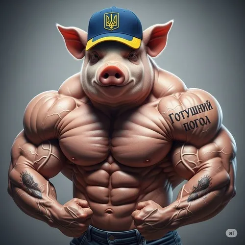 23 Chú heo ngồi trên ghế lớn, đeo trang sức và áo đỏ, ánh nhìn nghiêm trang khiến ảnh meme con heo trông rất quyền lực