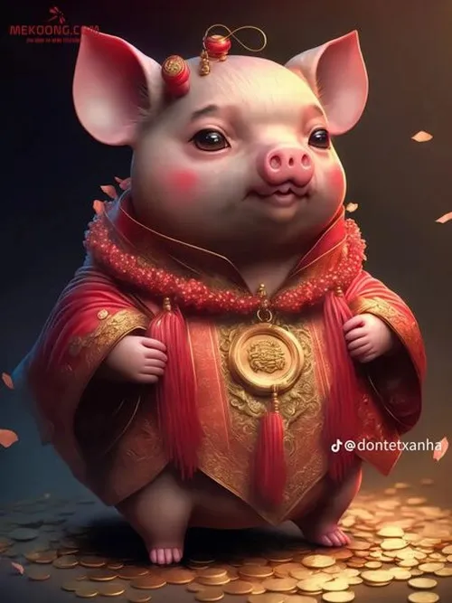 15 Khuôn mặt heo được trang điểm đậm với môi đỏ và má hồng, ánh nhìn sắc sảo như đang chuẩn bị đi tiệc