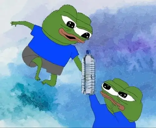 30 Meme hài một chú ếch xanh đang cố gắng cứu bạn mình khỏi chai nước tạo nên khoảnh khắc đầy tình đồng đội.