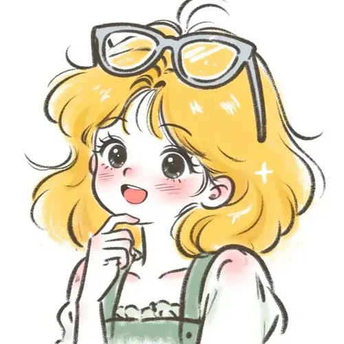 22 Ảnh profile chibi tóc vàng đeo kính trên đầu, miệng cười mở và mặc yếm xanh lá.