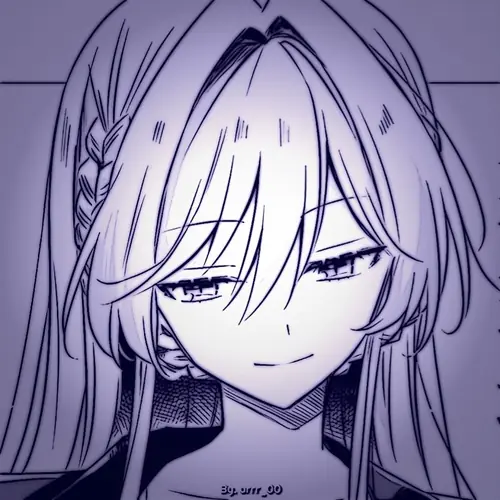 14 Hình đại diện anime nét trắng đen, cô gái tóc dài khép mắt và cười nhẹ.