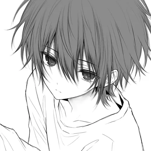 6 Ảnh đại diện anime đen trắng với mái tóc phủ một mắt, gương mặt nghiêng và áo cổ cao.
